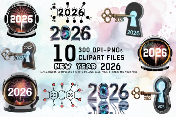 Download Futuristic New Year 2026 Clipart Bundle - Year Collection