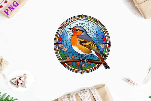 Download American Robin Stained Glass Bird - Premium Bundle