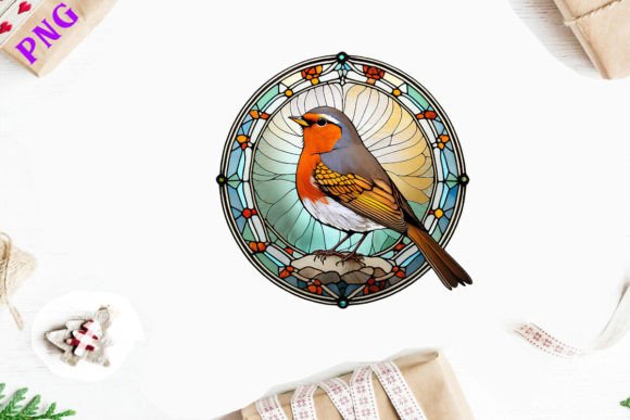 Download American Robin Stained Glass Bird - Premium Bundle
