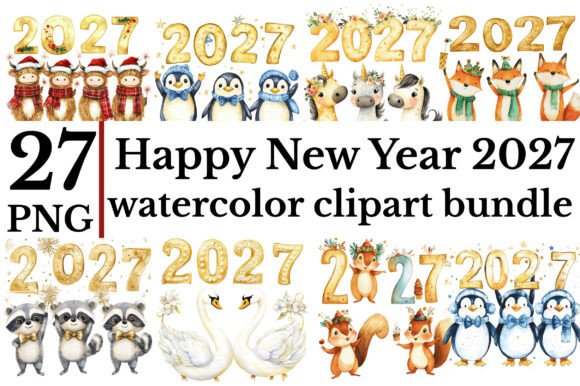 Download Happy New Year 2027 Watercolor Clipart B - Year Collection