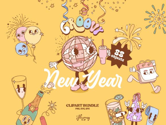 Download Groovy Retro New Year Party Bundle - Year Collection