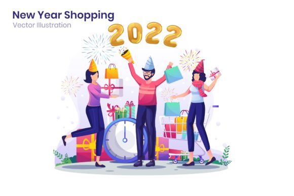 Download New Year Shopping Sale Flat Illustration - Year Collection